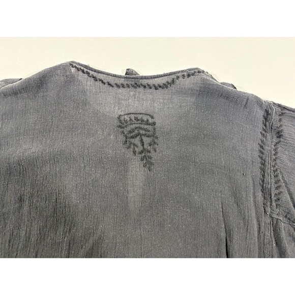 Geeta Black Embroidered LS Tunic Top Gauzy Bohemian Festival Blouse One Size - Picture 8 of 10